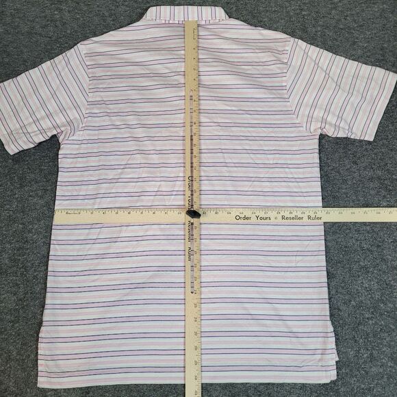 Vtg Peter Millar Mens Golf Polo Shirt Size M Pink Purple Striped Short Sleeve - Picture 7 of 9
